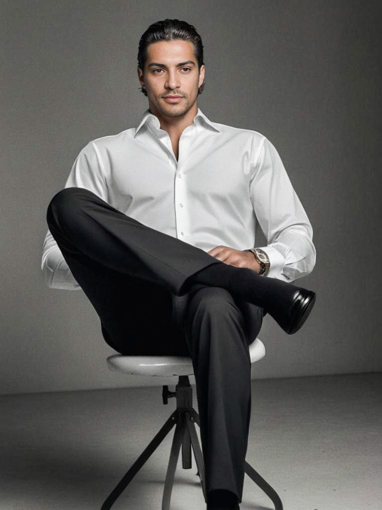 Confident man in stylish attire on modern chair