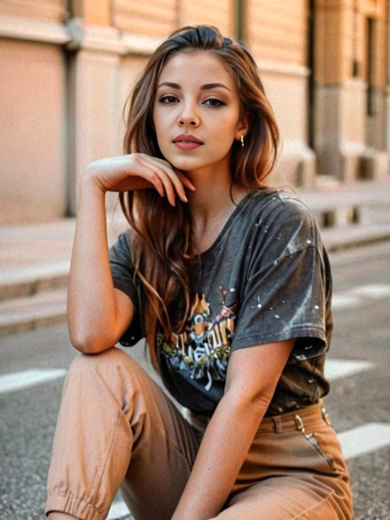 Stylish Outdoor Portrait of Young Woman in Urban Fashion