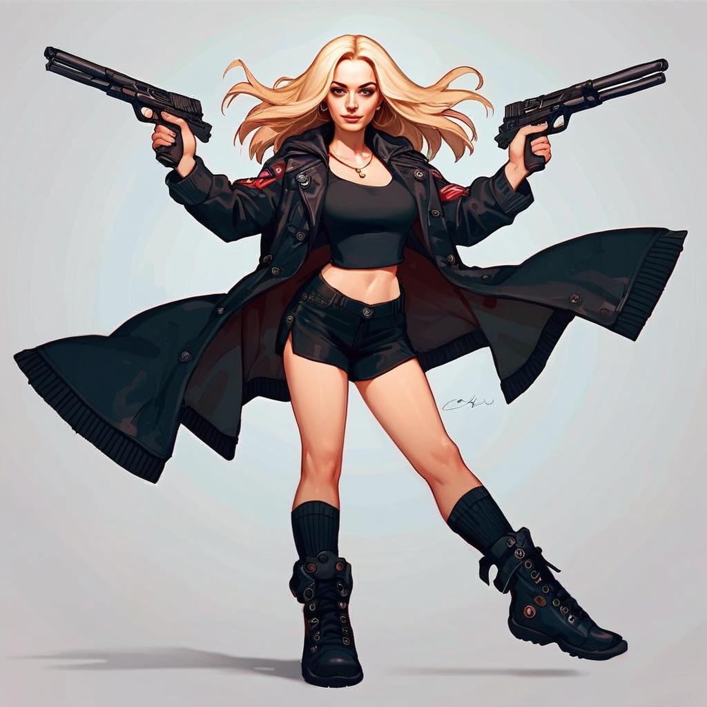 Confident Woman with Pistols in Stylish Black Outfit Confident Woman with Pistols in Stylish Black Outfit