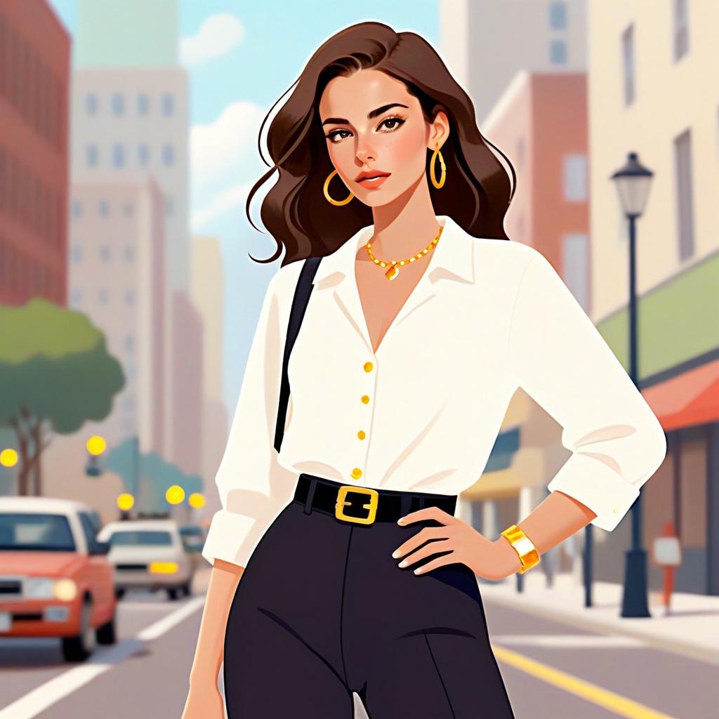 Stylish Gen Z Woman in Urban Setting Digital Illustration