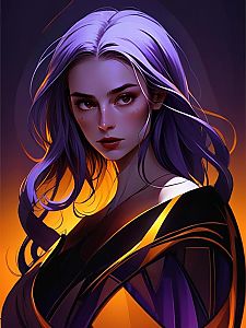 Woman with Purple Hair in Vibrant Background