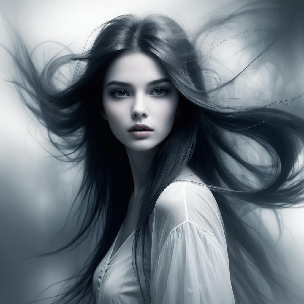 Ethereal Woman with Flowing Hair