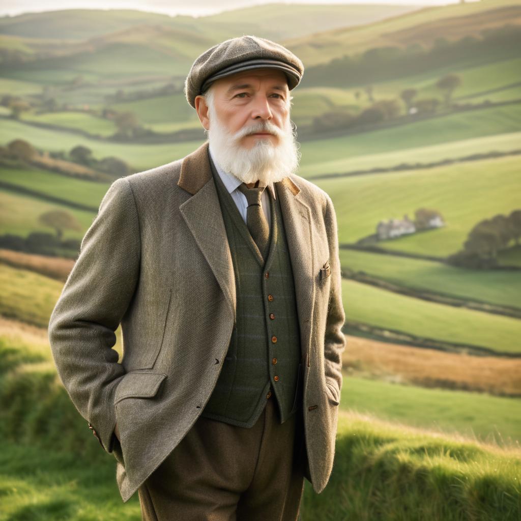 Distinguished Older Man in Vintage Outfit in Scenic Landscape