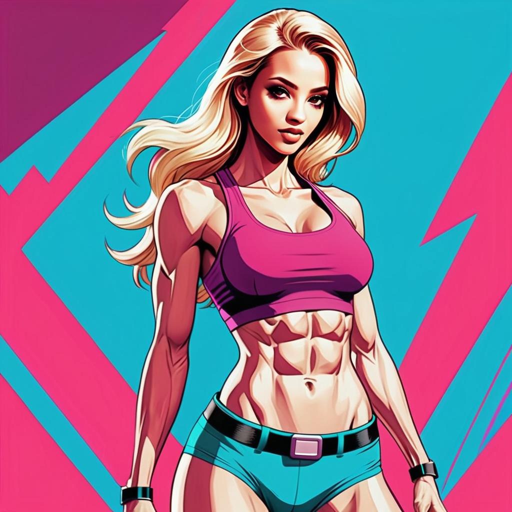 Athletic Woman in Magenta Sports Bra and Turquoise Shorts Athletic Woman in Magenta Sports Bra and Turquoise Shorts