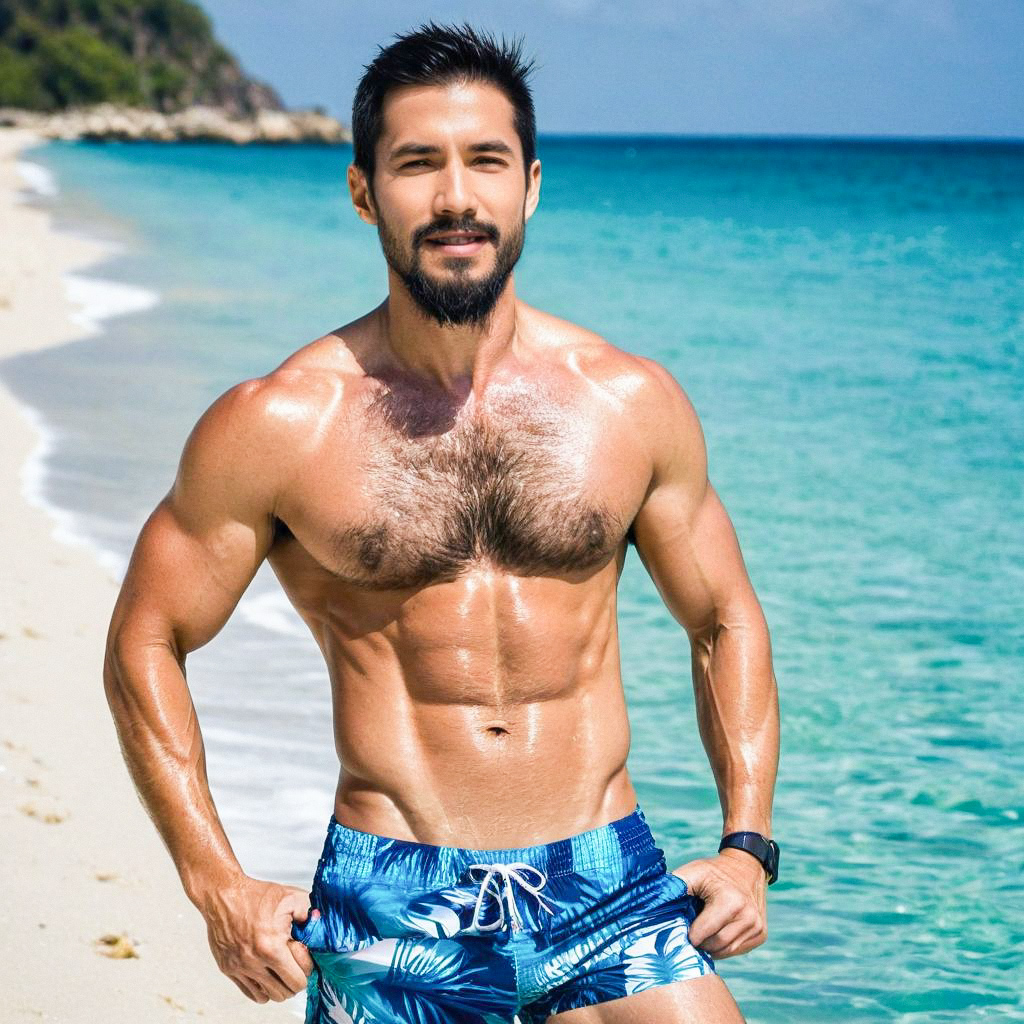Muscular Man on Sunny Beach Muscular Man on Sunny Beach