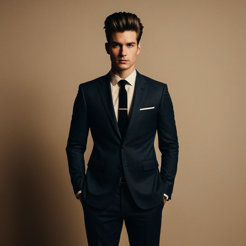 Confident Young Man in Tailored Suit Confident Young Man in Tailored Suit