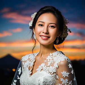 Radiant Bride in Lace Gown at Sunset