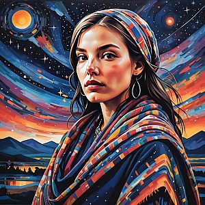 Colorful Cosmic Portrait of a Woman