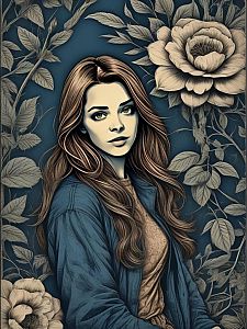 Young Woman with Roses Illustration
