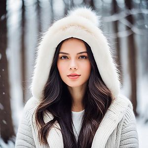 Young Woman in Snowy Forest