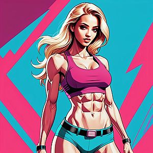 Athletic Woman in Magenta Sports Bra and Turquoise Shorts