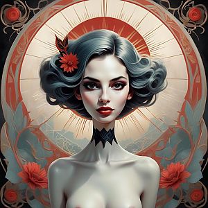 Stylized Digital Portrait of a Woman with Silvery-Blue Hair