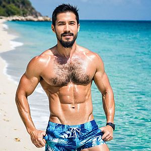 Muscular Man on Sunny Beach