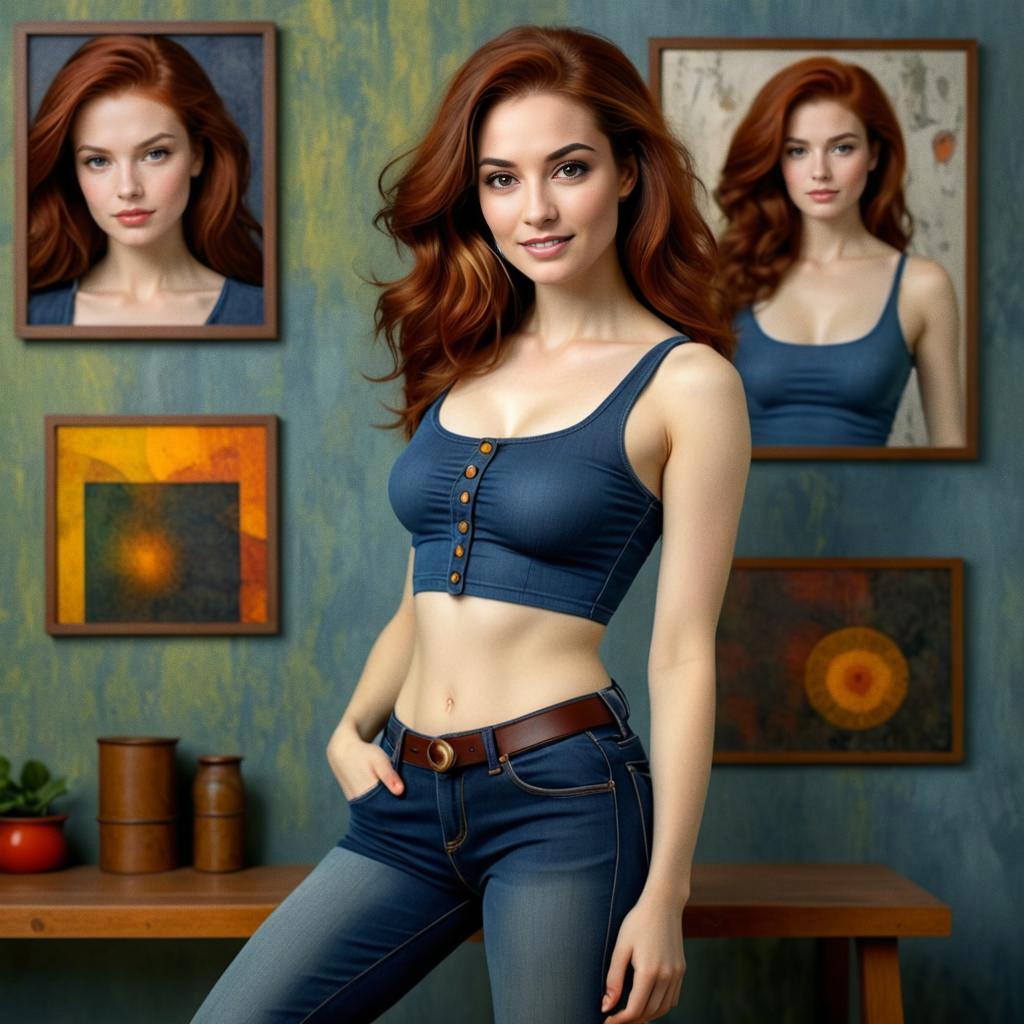 Confident Young Woman in Denim Crop Top