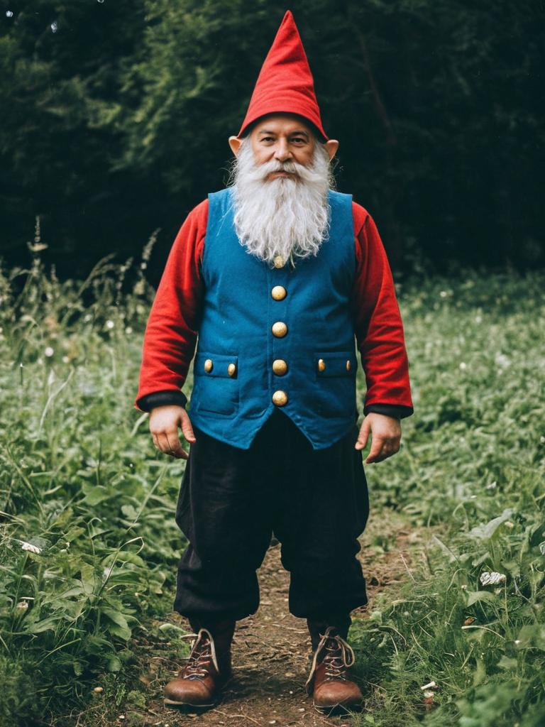 Man in Gnome Costume Full Body Cosplay Photo with Hat and Beard