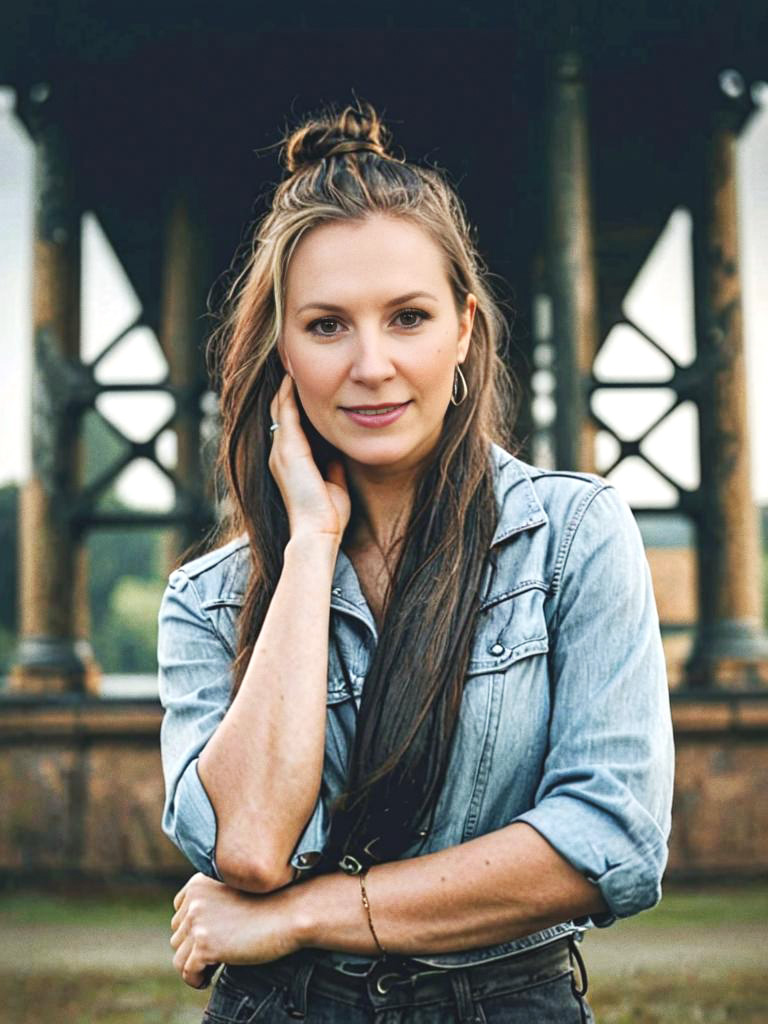 Confident Woman in Denim Jacket Outdoors