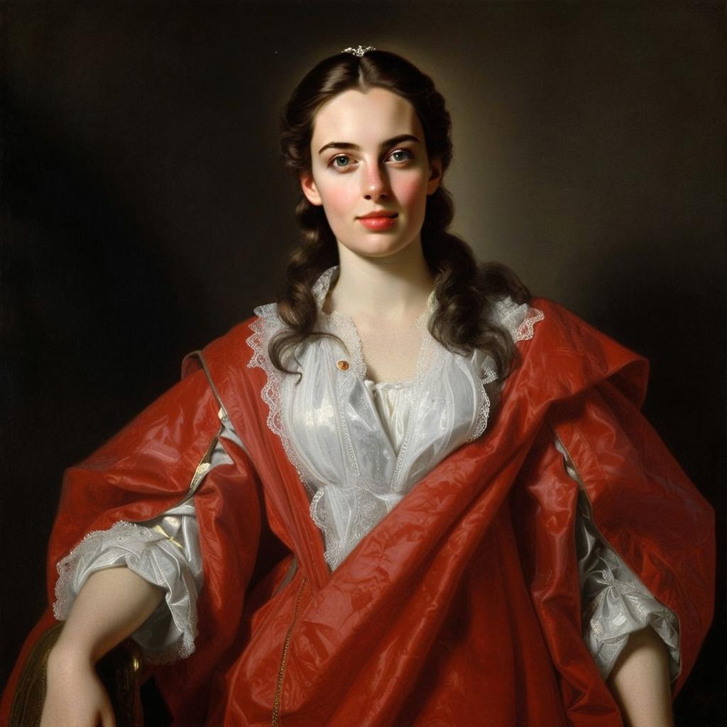 Elegant 18th Century Style Portrait of a Young Woman in Red Gown