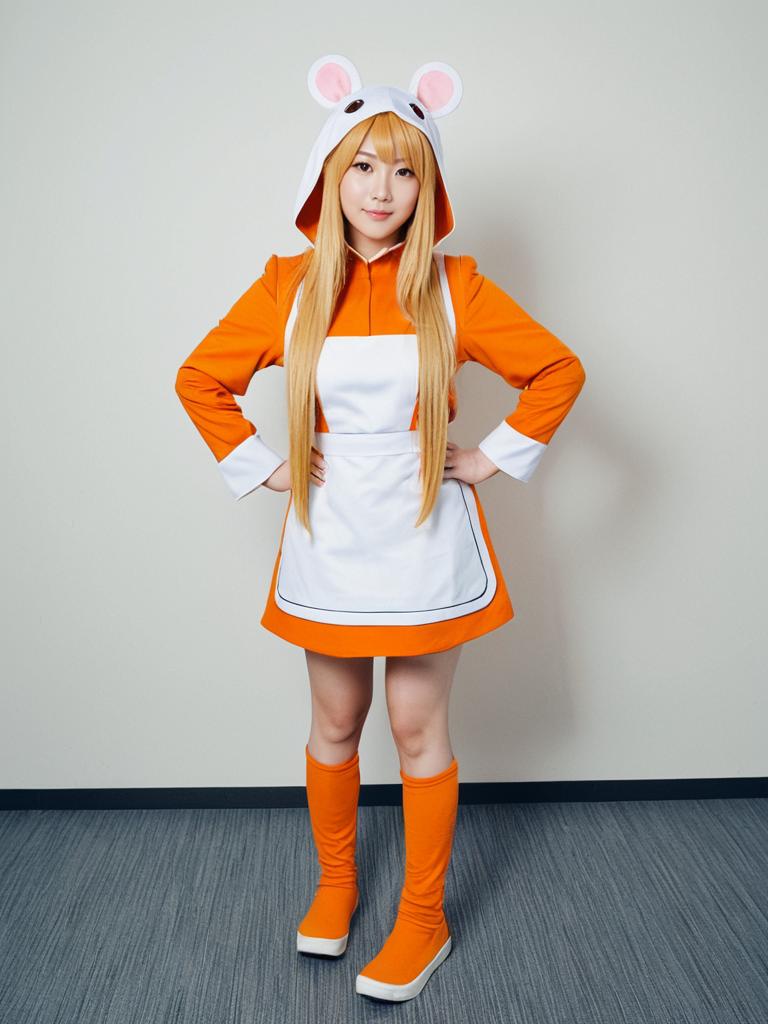 Anime Cosplay of Umaru in Orange and White Hooded Outfit