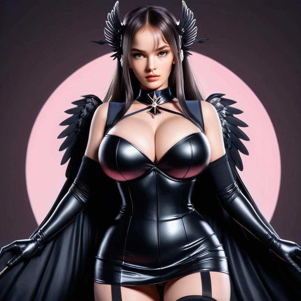 Fantasy Woman in Black Latex Outfit with Wings Digital Art