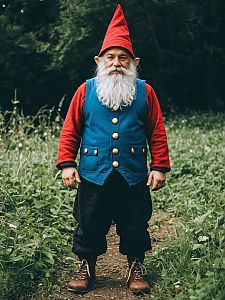 Man in Gnome Costume Full Body Cosplay Photo with Hat and Beard