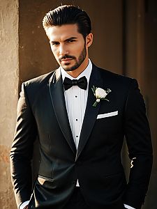 Man in Wedding Tuxedo Classic Black Bow Tie Photorealistic Studio Portrait