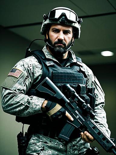 Man in Seal Team Six Raid Costume Cosplay Holding Tactical Rifle