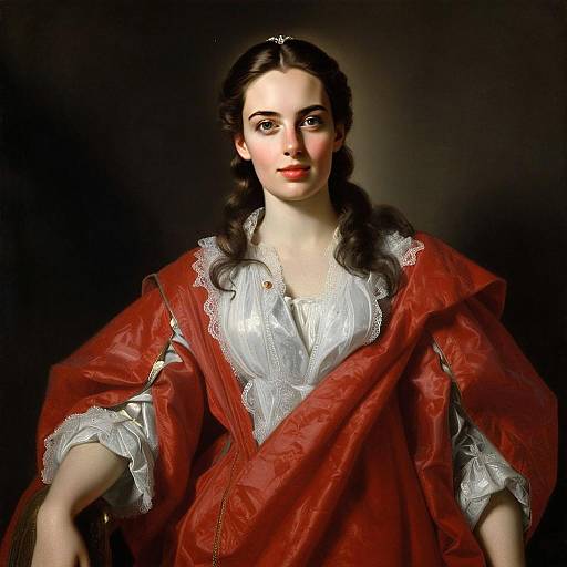 Elegant 18th Century Style Portrait of a Young Woman in Red Gown