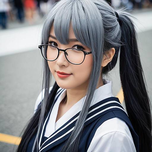 Cosplay of Amagiri from Kancolle Featuring Woman in Sailor Uniform and Glasses