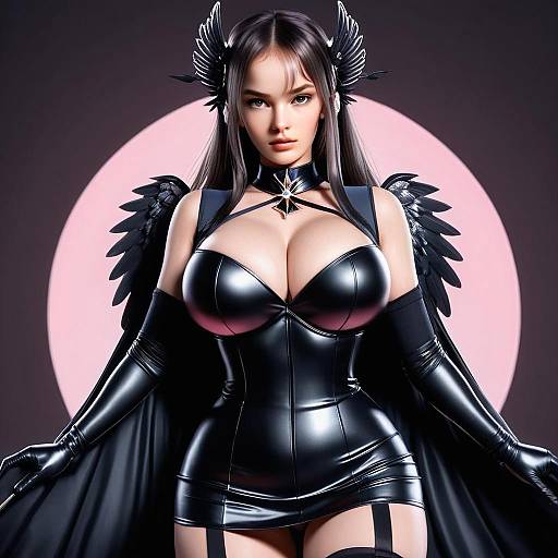 Fantasy Woman in Black Latex Outfit with Wings Digital Art