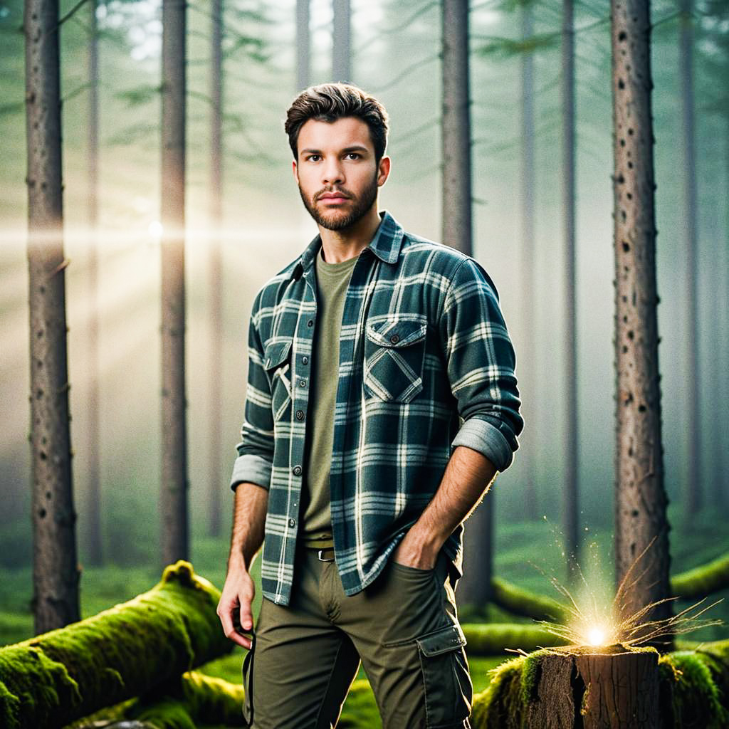 Confident Man in Misty Forest - Outdoor Adventure