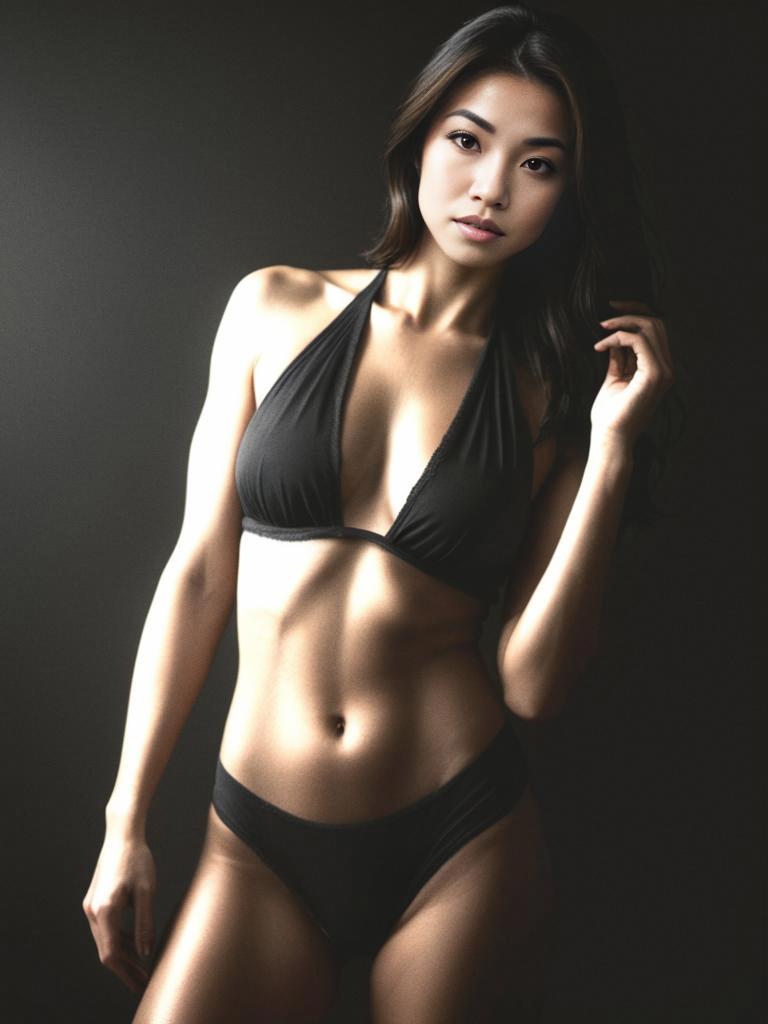 Woman in Black Bikini Against Dark Backdrop