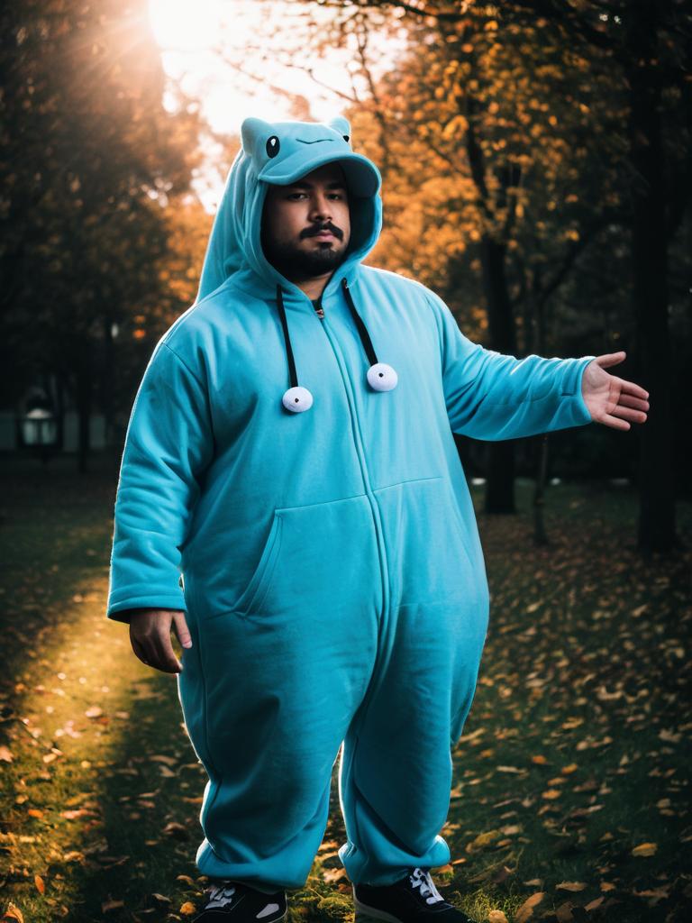 Man Wearing Realistic Quagsire Costume Cosplay Outdoors