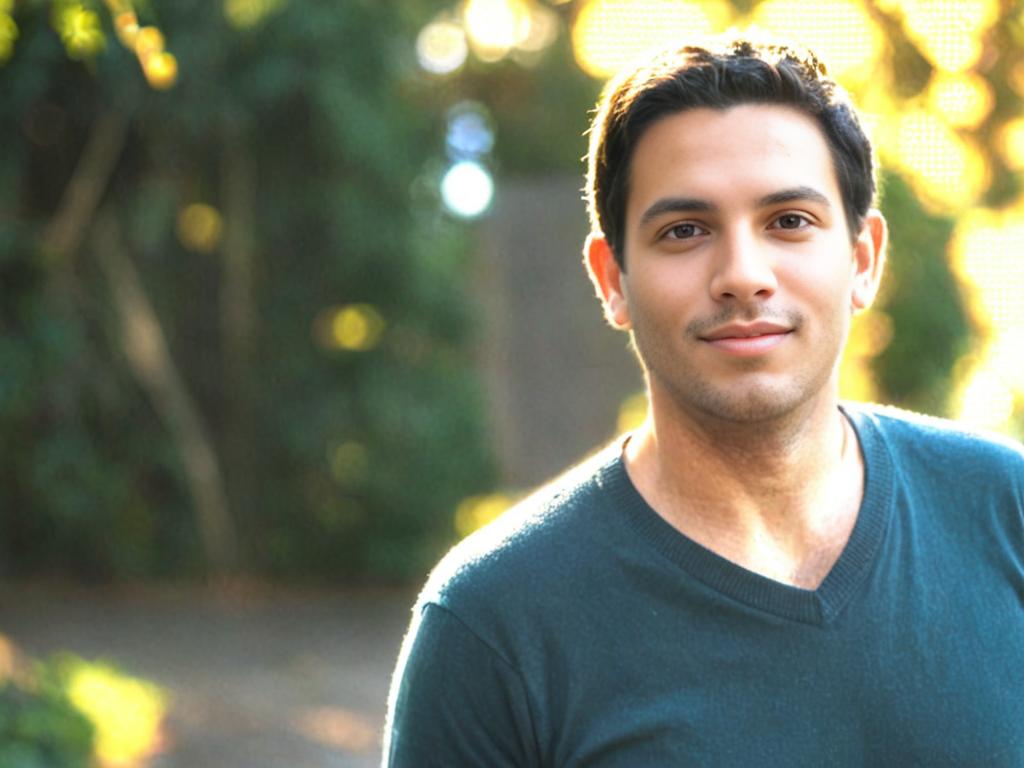 Smiling man in serene outdoor setting