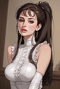 Young Woman in Glossy White Outfit - Semi-Realistic Anime Style