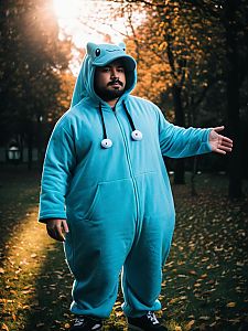 Man Wearing Realistic Quagsire Costume Cosplay Outdoors