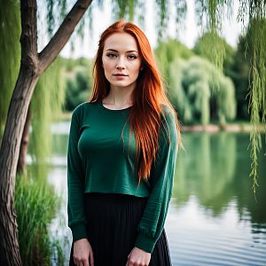 Young Woman with Red Hair by Serene Lake