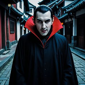 Confident Vampire in Gothic Street