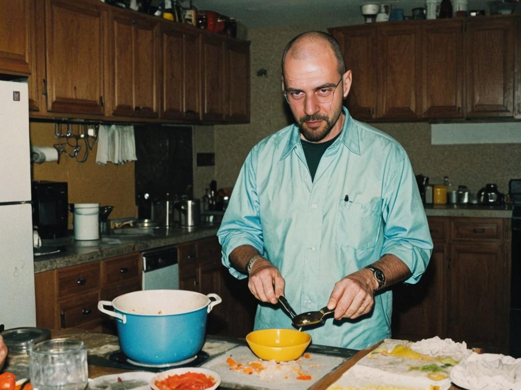 Man Preparing Meal in Casual Kitchen