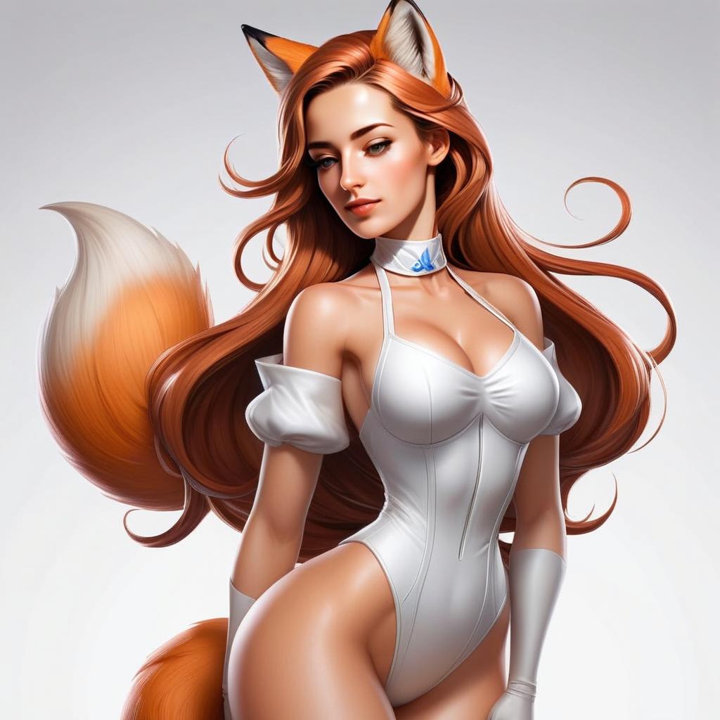 Fantasy Woman with Red Hair and Fox Features Fantasy Woman with Red Hair and Fox Features
