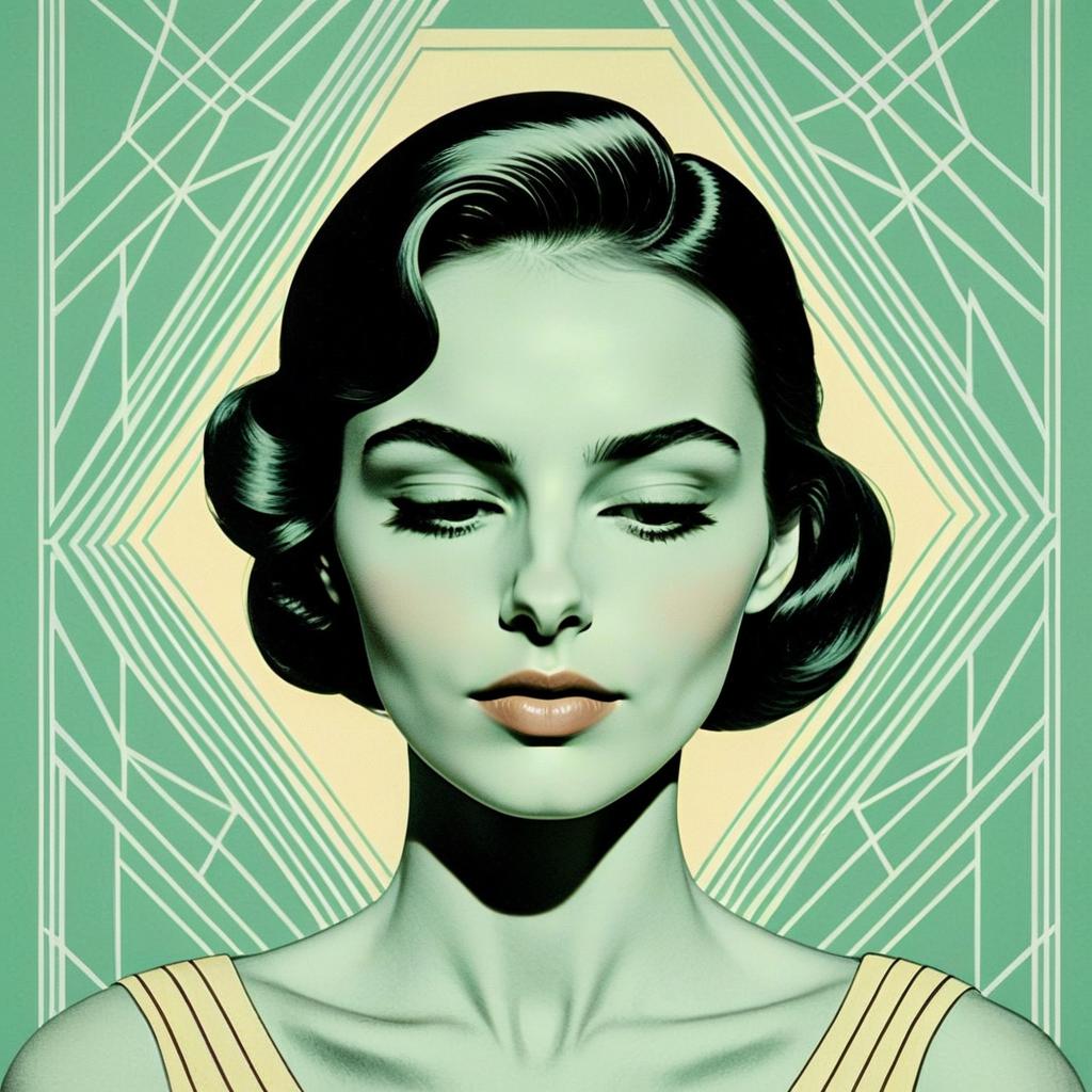 Vintage Style Woman Portrait with Art Deco Background