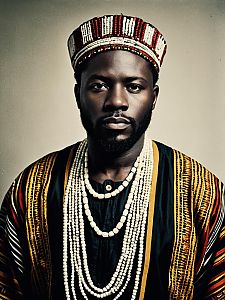 Man in African Outfit with Traditional Beads and Cinematic Realism Portrait