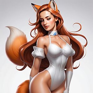Fantasy Woman with Red Hair and Fox Features