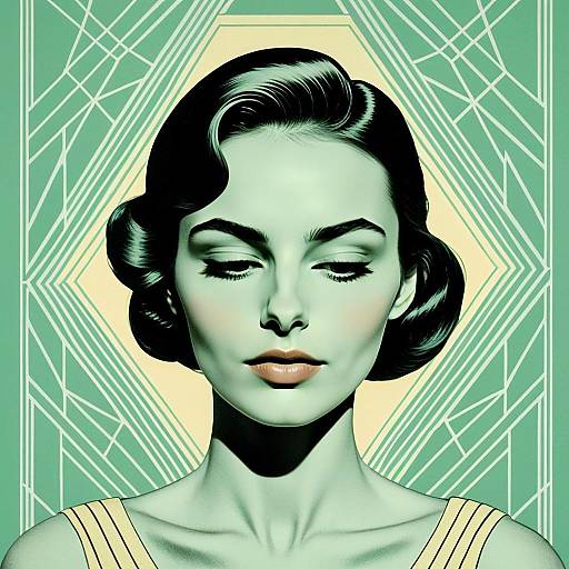 Vintage Style Woman Portrait with Art Deco Background