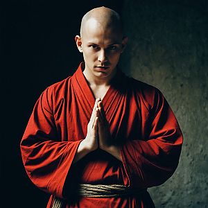 Man in Red Robe in Prayer Pose