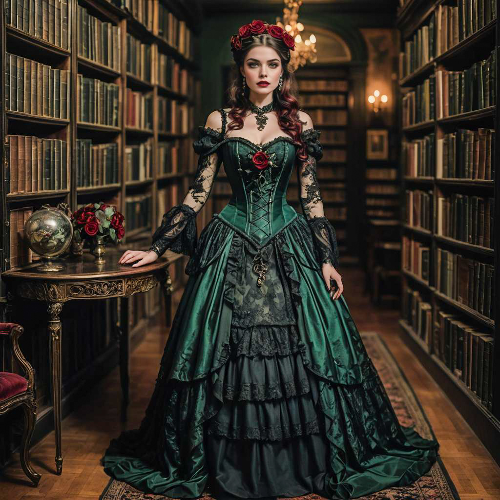 Elegant Victorian Gothic Woman in Vintage Library