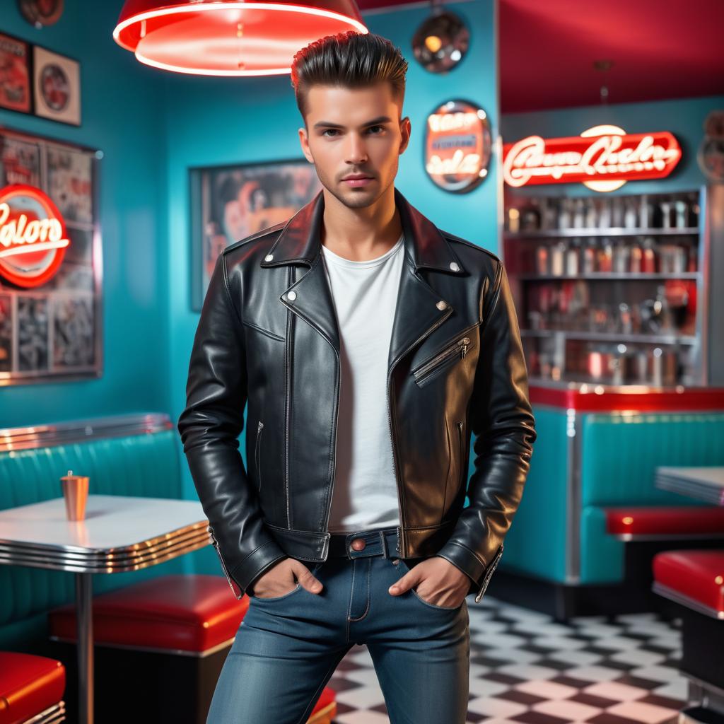 Stylish Young Man in Retro Diner