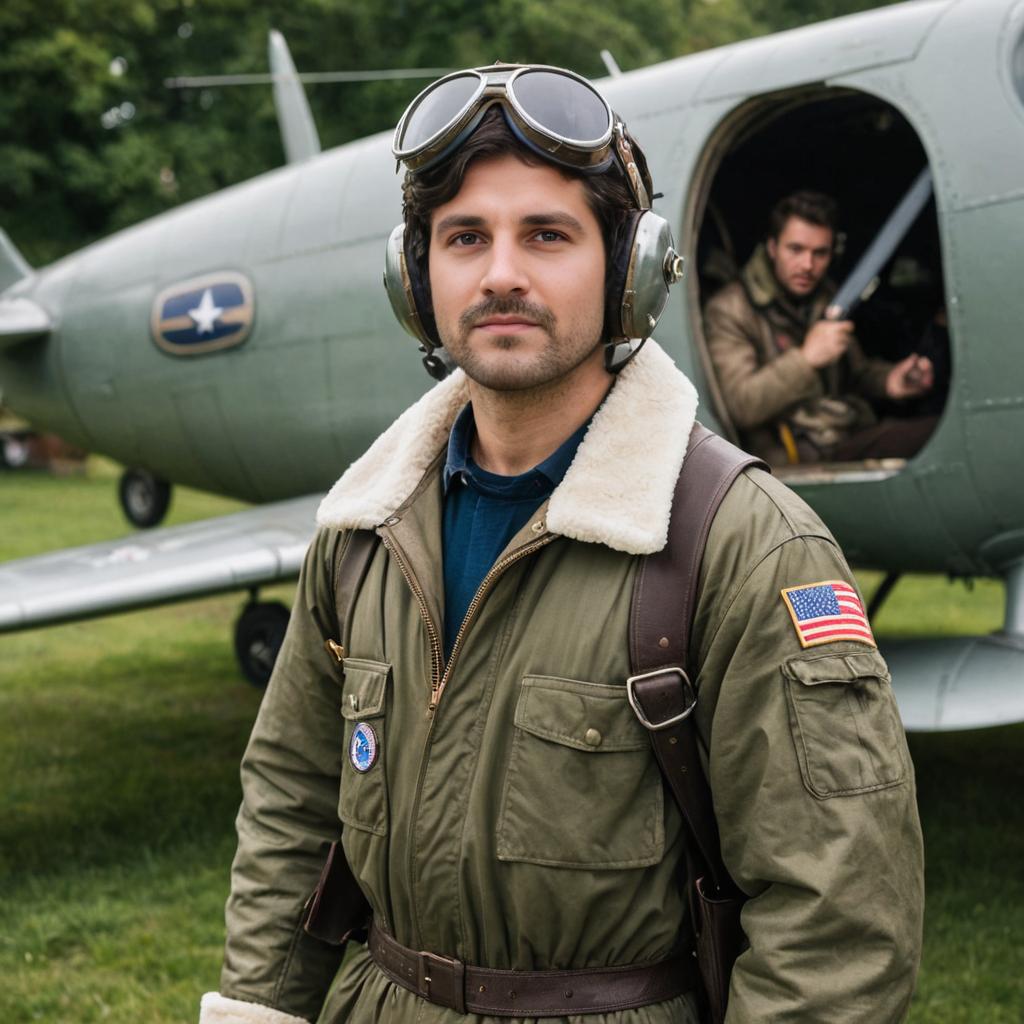 Vintage Aviator in Front of Classic Aircraft