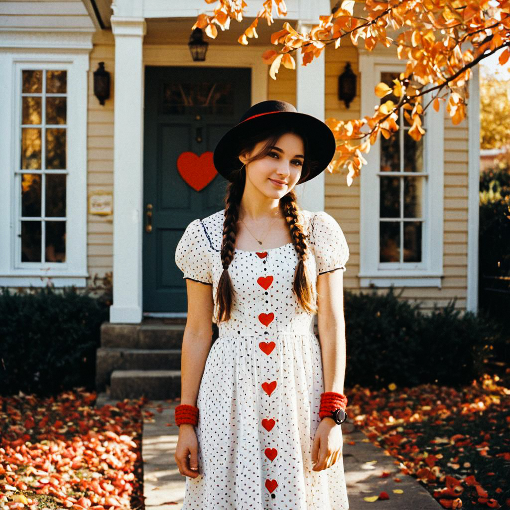 Young Woman in Vintage Fall Dress
