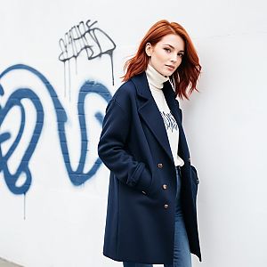 Stylish Woman with Red Hair in Urban Setting
