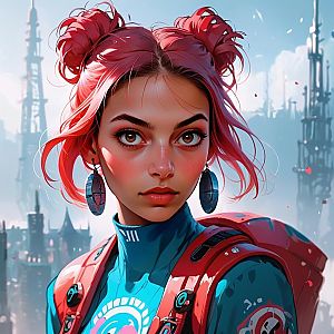 Futuristic Portrait of a Woman with Pink Hair